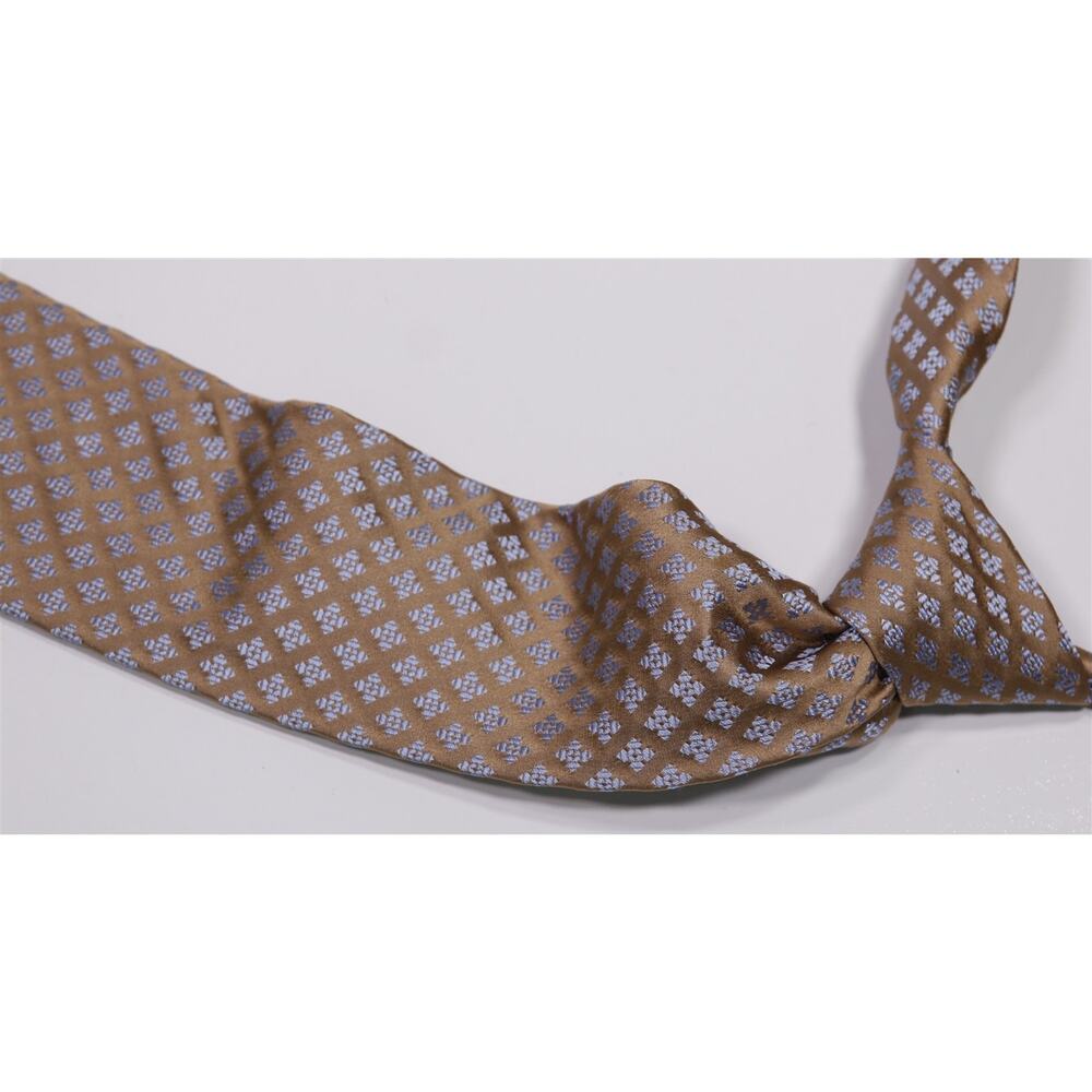 Ermenegildo Zegna Brown Silk Tie with Light Blue Geometric Pattern